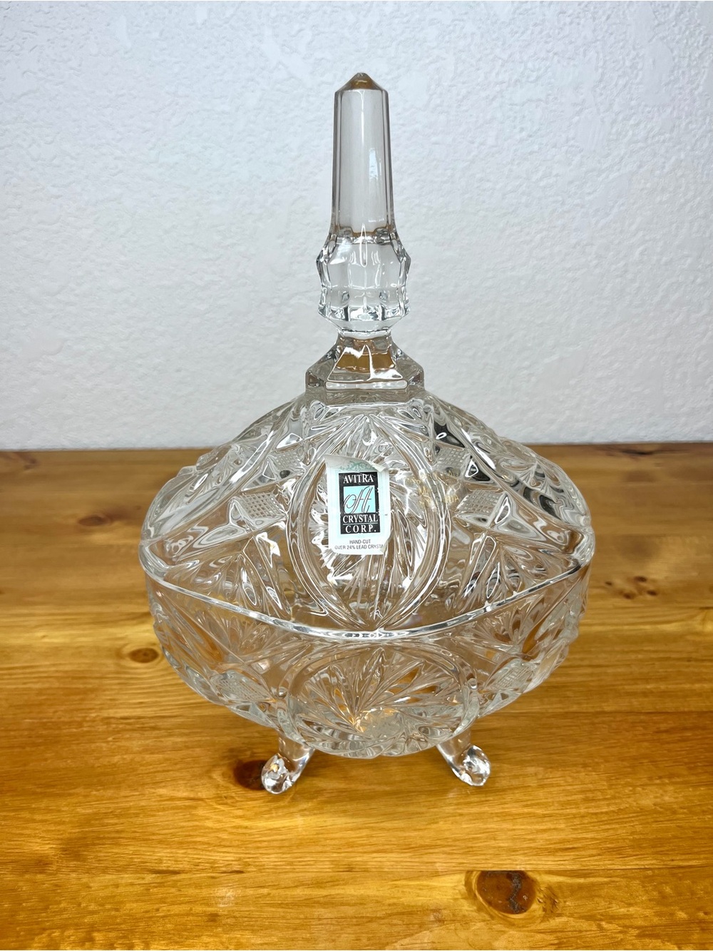 Vintage Avitra 24% Lead Crystal Glass Pedestal Candy Dish Bowl Made In Bulgaria